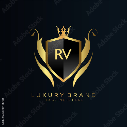 RV Letter Initial with Royal Template.elegant with crown logo vector, Creative Lettering Logo Vector Illustration.