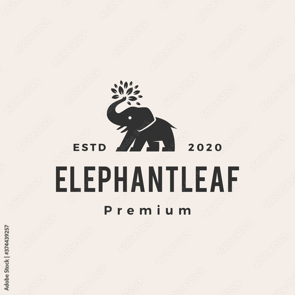 elephant leaf leaves tree hipster vintage logo vector icon illustration