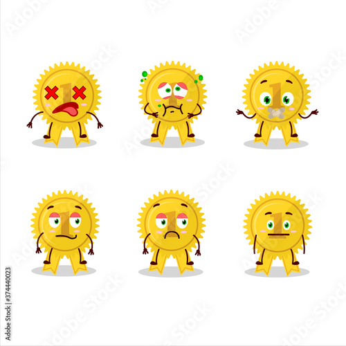 Gold medal ribbon cartoon character with nope expression