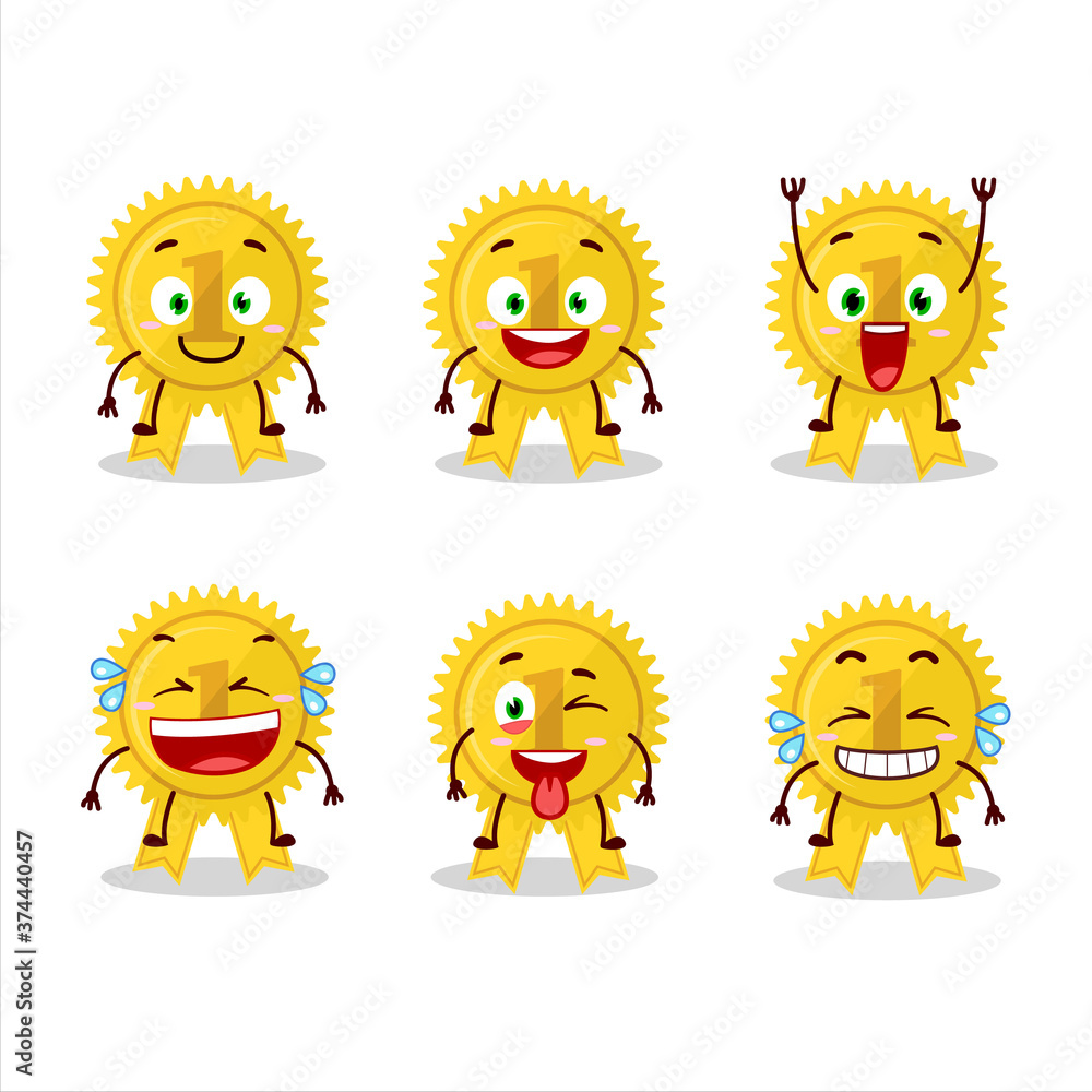 Cartoon character of gold medal ribbon with smile expression Cartoon character of gold medal ribbon with smile expression