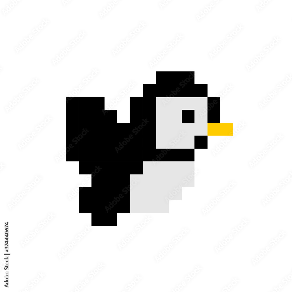 flying bird pixel pattern. Pixel art vector illustration.