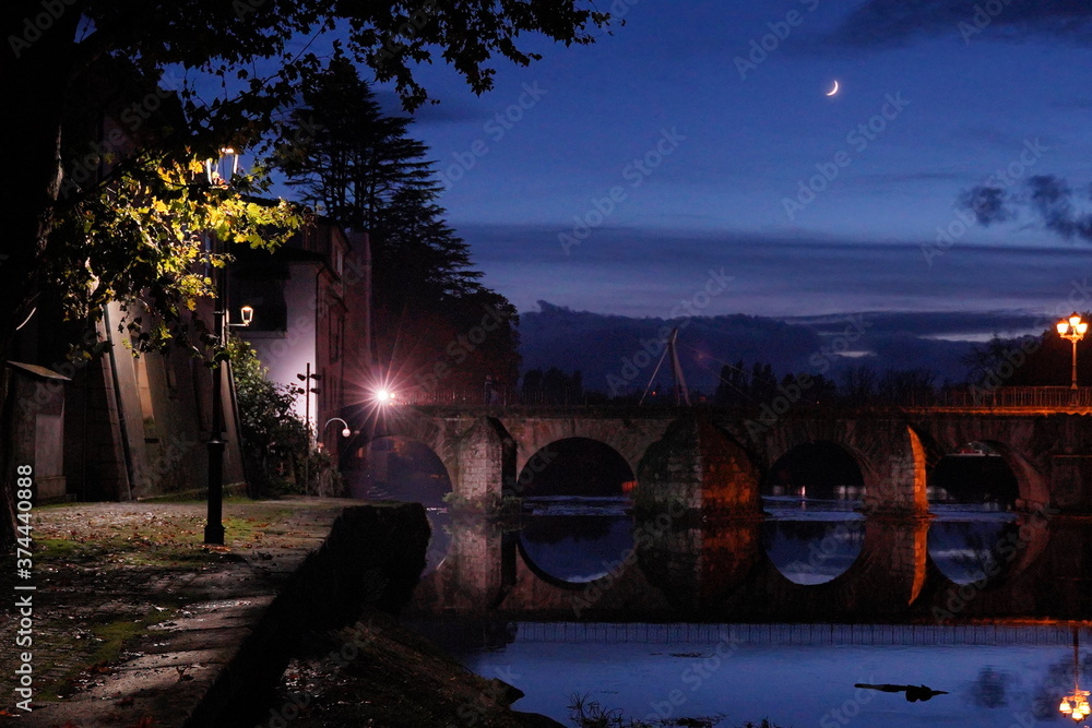 Bridge and river in Chaves, city of Portugal. Europe