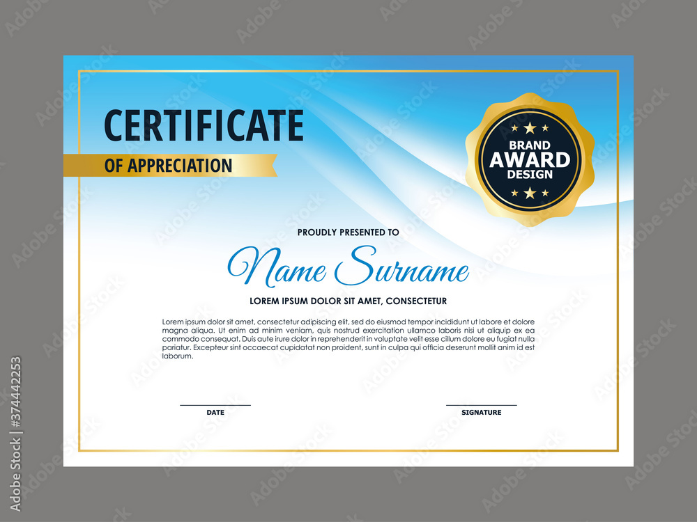 Abstract Soft Blue Mesh Gradient Certificate Design, Professional Modern Blurry Blue Certificate with Golden Ornament Template Vector Abstract Soft Blue Mesh Gradient Certificate Design, Professional Modern Blurry Blue Certificate with Golden Ornament Template Vector
