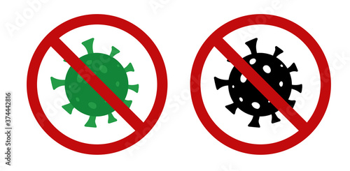 Set of different molecules of coronavirus infection in the prohibition sign. Prohibition of disease. Danger of contracting a virus. Vector icon for stickers, signs and your design.