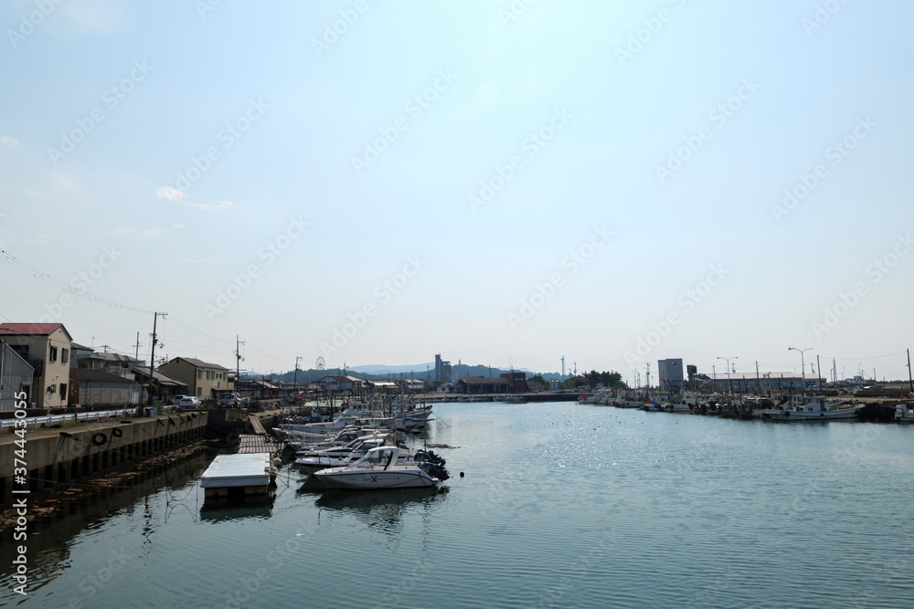 Fototapeta premium A view of a port town in southern Osaka