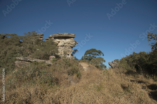 Stone Hill and Dry Vegetation in the Park in Brazil