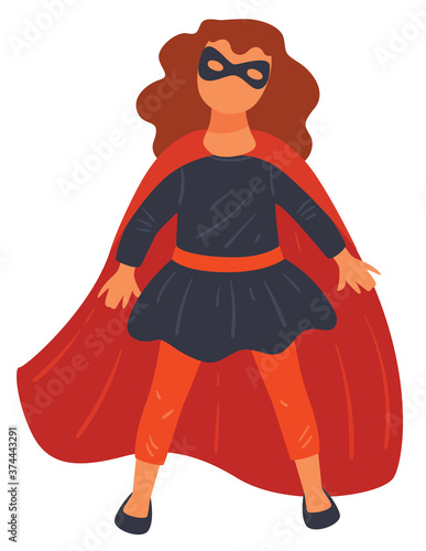 Small girl wearing costume of super hero vector
