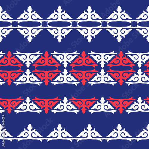 Set of 4 vector ornamental elements and motifs of Kazakh, Kyrgyz, Uzbek, national Asian decor for  borders, textile and print design. Isolated ornament. Vector illustration.