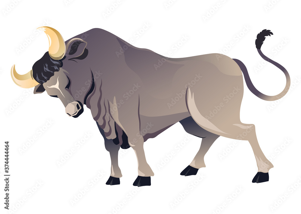 Angry bull animal with horns, wild ox vector Stock Vector | Adobe Stock