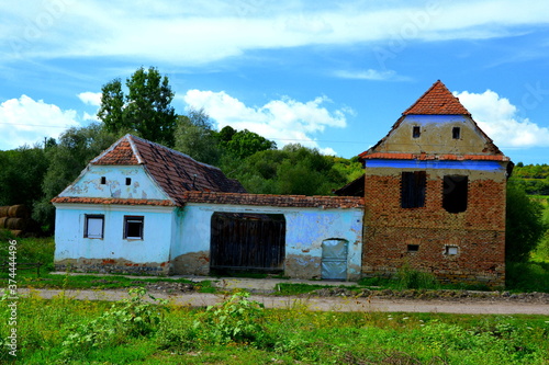 Typical rural landscape and peasant houses in Beia,  Transylvania, Romania. The settlement was founded by the Saxon colonists in the middle of the 12th century
