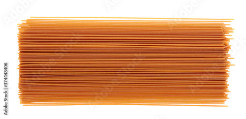 Fotografía Dark durum wheat spaghetti, raw pasta, isolated on white background