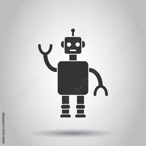 Cute robot chatbot icon in flat style. Bot operator vector illustration on white isolated background. Smart chatbot character business concept.