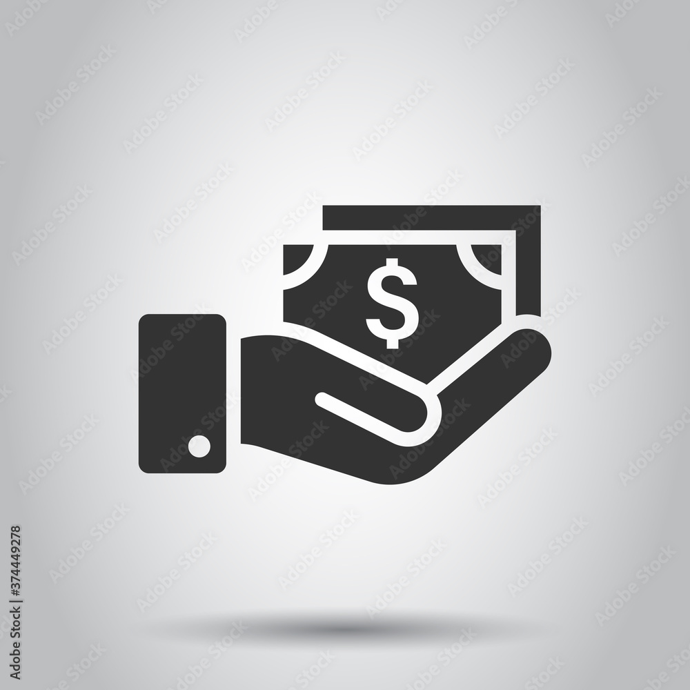 Remuneration icon in flat style. Money in hand vector illustration on white isolated background. Banknote payroll business concept. Remuneration icon in flat style. Money in hand vector illustration on white isolated background. Banknote payroll business concept.
