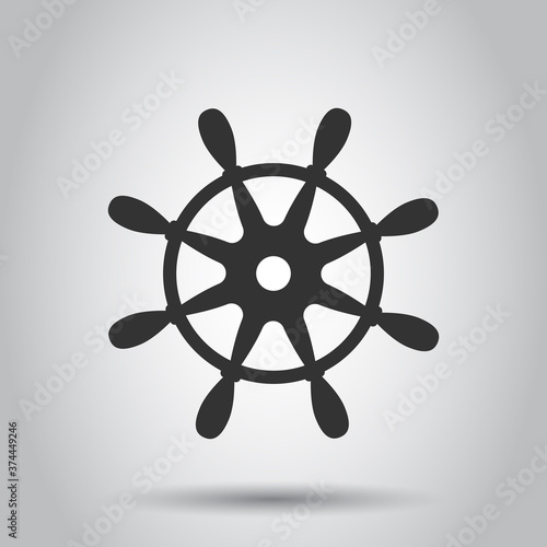Helm wheel icon in flat style. Navigate steer vector illustration on white isolated background. Ship drive business concept.
