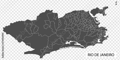 High Quality map of Rio de Janeiro is a city  Brazil, with borders of the regions. Map of Rio de Janeiro for your web site design, app, UI. EPS10.
