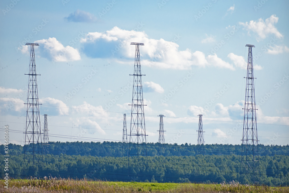 In the distance, beyond the field, radio masts rise above the coniferous forest, forming a closed loop.
