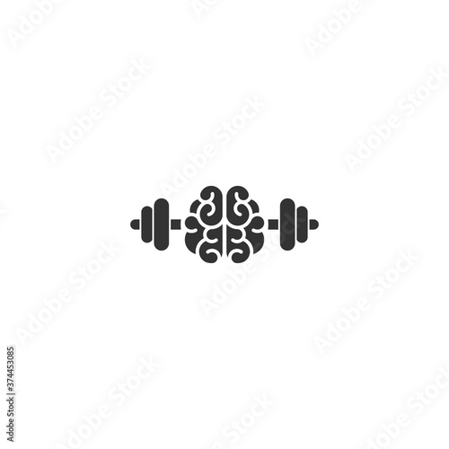 Black brain with dumbbells icon. Intellect, phsychology, knowledge simple pictogram isolated on white.