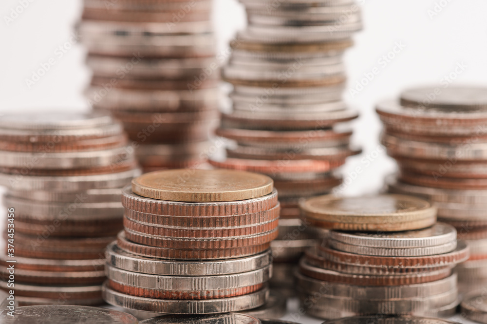 Piles of Thai baht coins arranged in descending order, concept of money and statistics, investment concept. Piles of Thai baht coins arranged in descending order, concept of money and statistics, investment concept.