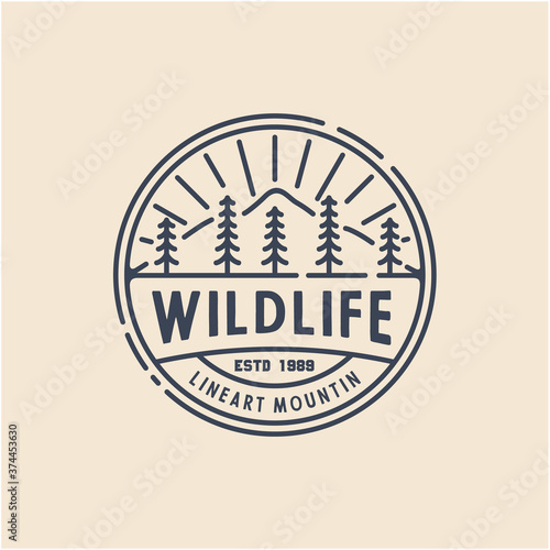 Retro Vintage line art Evergreen, Pines, Spruce, Cedar trees logo design
