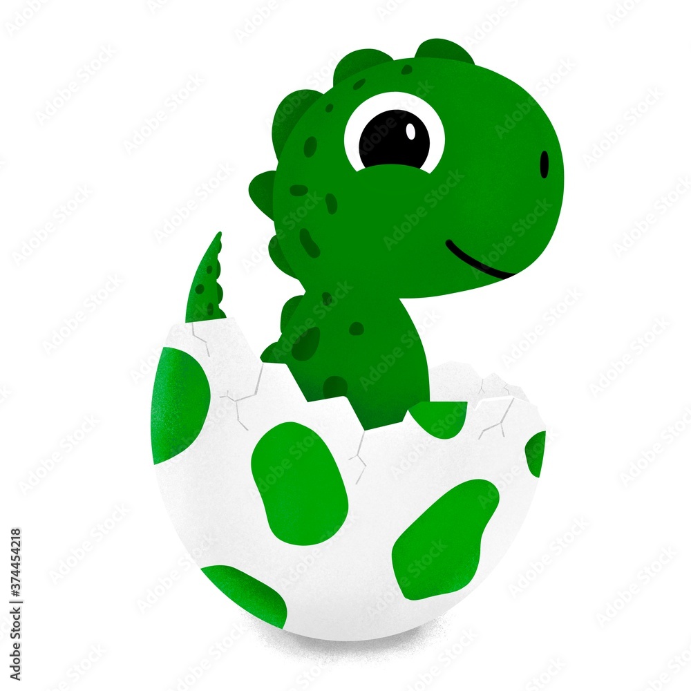 Obraz premium Grüner Baby Dino aus einem Ei geschlüpft Illustration