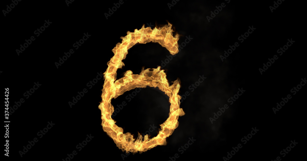 Burning number six on a transparent background