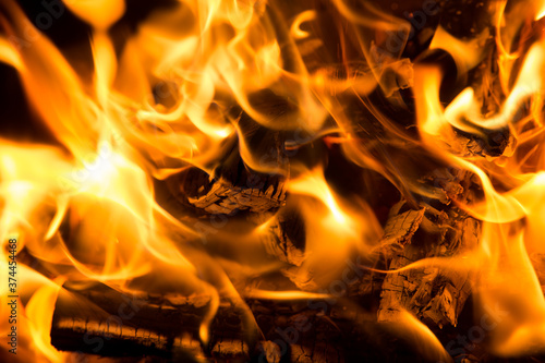 Fire, flames, burning wood. Background