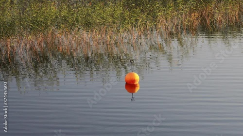 Orange buoy on calm lake