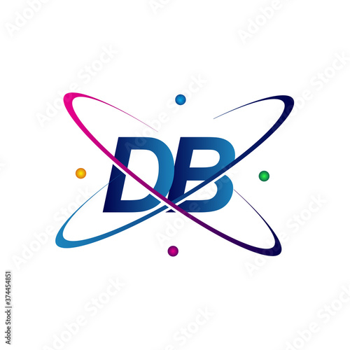 initial letter DB logotype science icon colored blue, red, green and yellow swoosh design. vector logo for business and company identity.