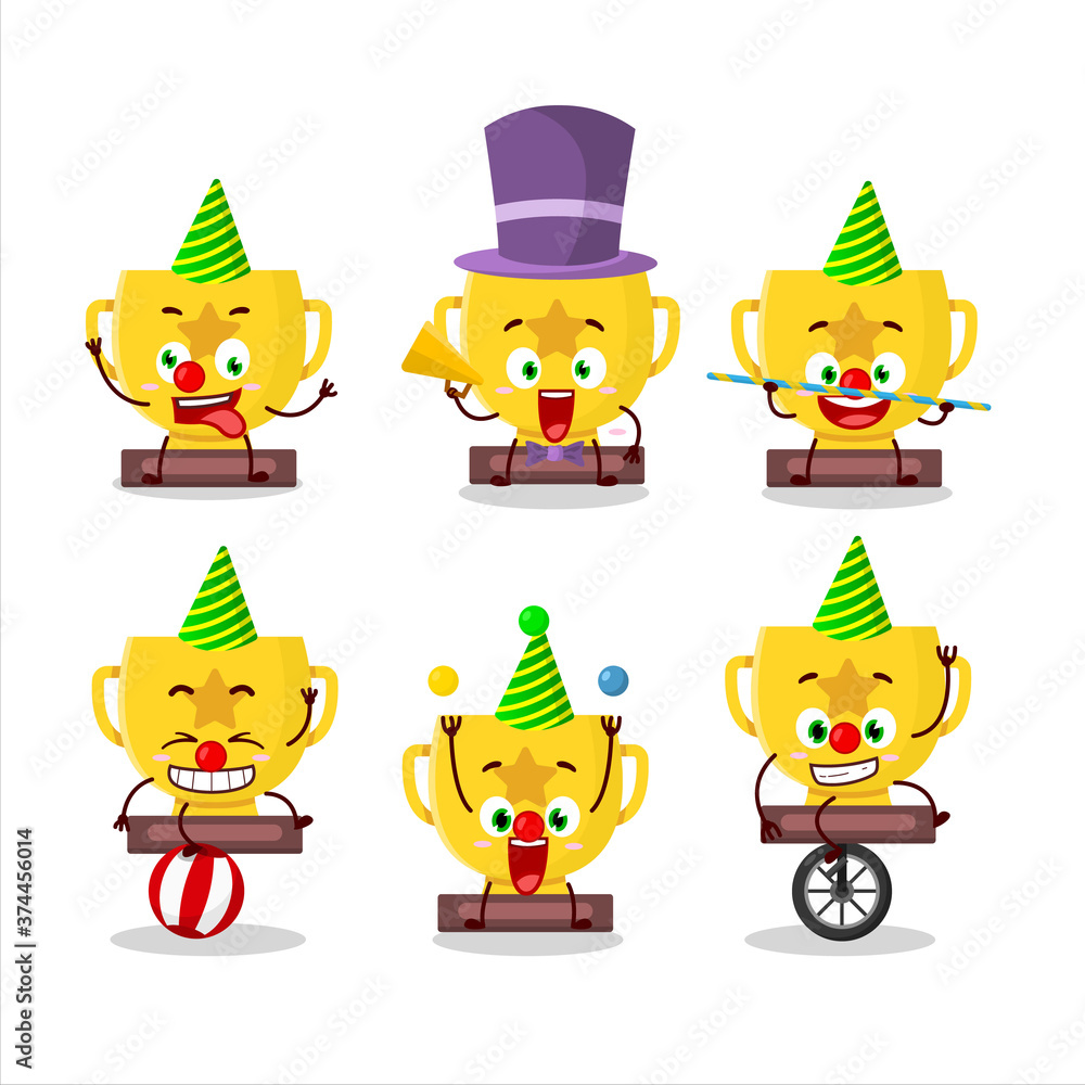 Cartoon character of gold trophy with various circus shows Cartoon character of gold trophy with various circus shows