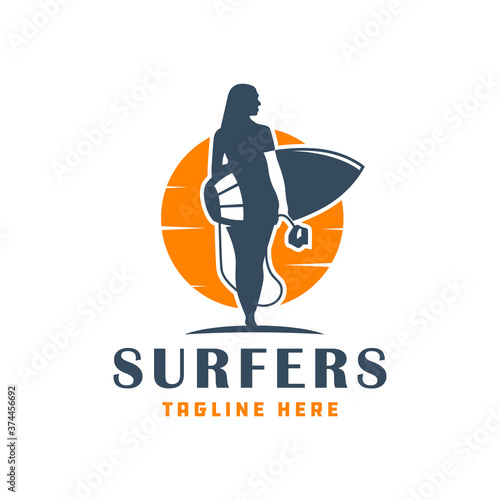 Canvas Print modern surfing people logo