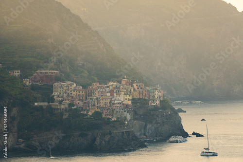 Distant view of Manarola from Corniglia village 