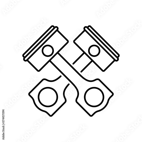 Two crossed car motor piston icons. Linear logo for engine repair. Black simple illustration. Contour isolated vector on white background. Logotype for mechanic or piston company