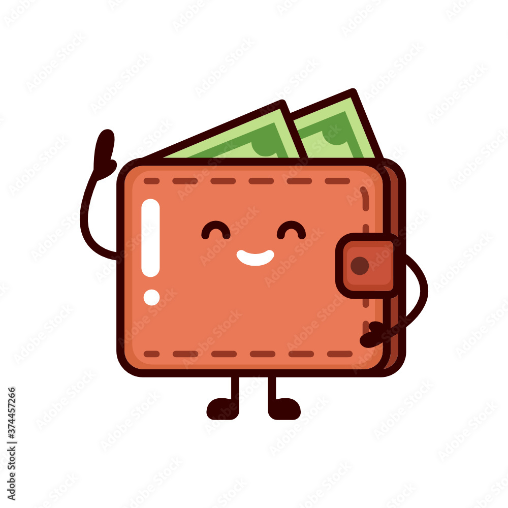 Cute Wallet with money mascot design illustration