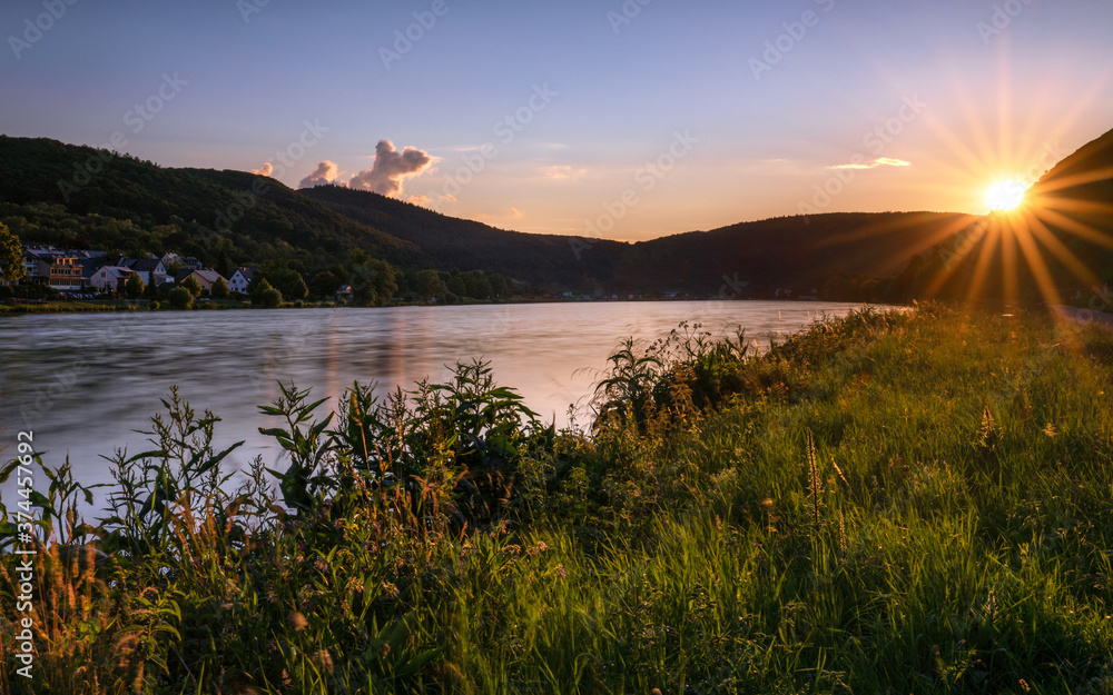 Sunset on Moselle river, Germany