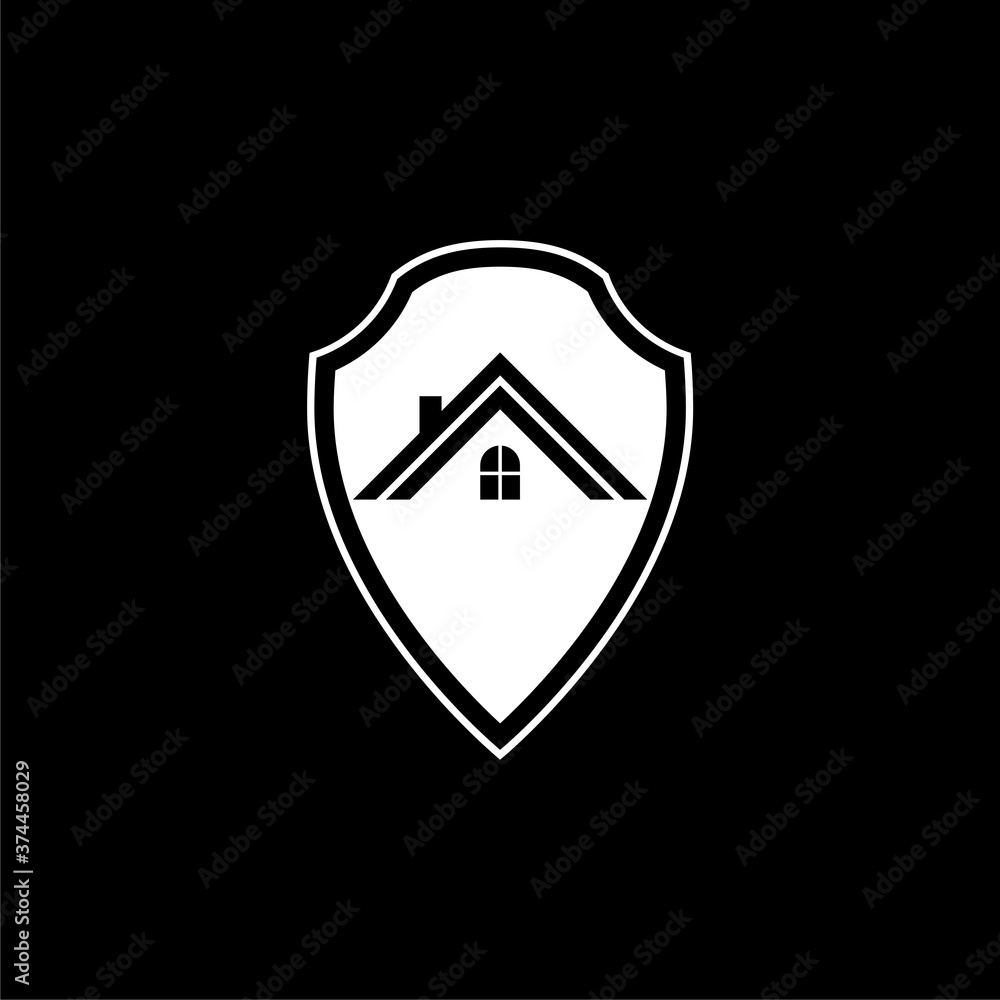 House with shield icon isolated on dark background House with shield icon isolated on dark background