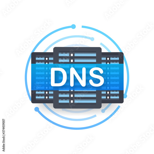 DNS Domain Name System Server. Global communication network concept. Web search concept. Vector illustration.
