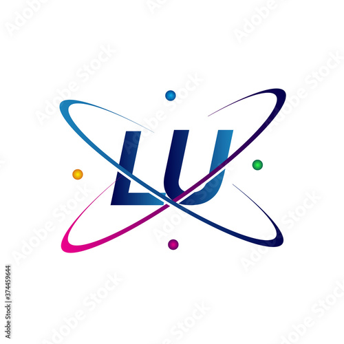 initial letter LU logotype science icon colored blue, red, green and yellow swoosh design. vector logo for business and company identity. photo