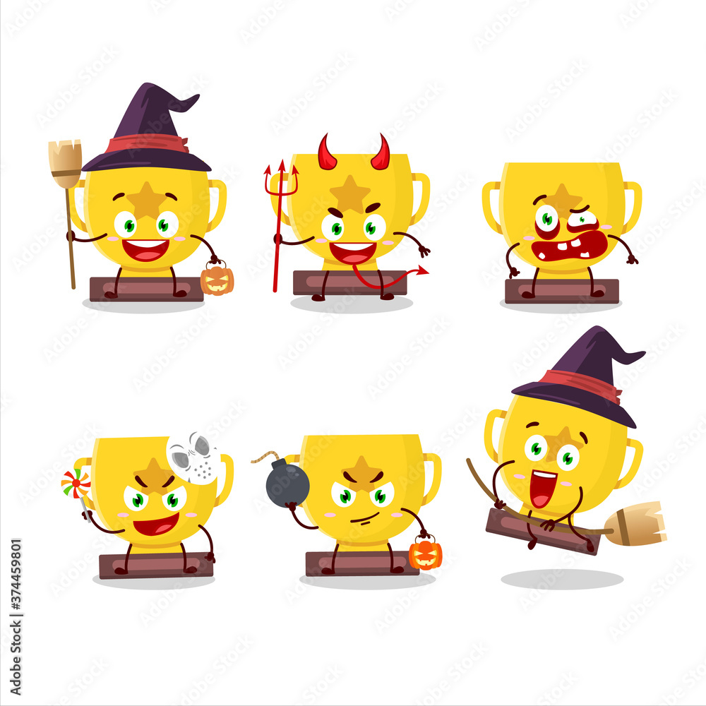 Halloween expression emoticons with cartoon character of gold trophy Halloween expression emoticons with cartoon character of gold trophy