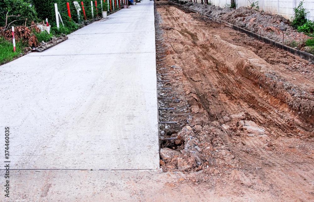 Concrete road construction with steel structure outdoor background