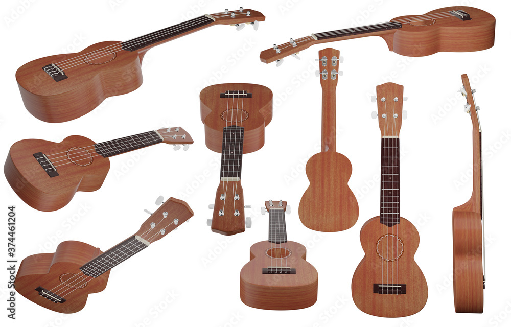 Fototapeta premium Ukulele 3D illustrations isolated on white background.with Clipping Path ready to use for decoration.