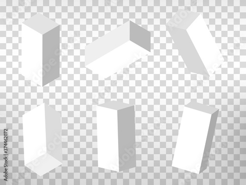 Set of perspective projections 3d parallelepipeds model icons on transparent background.  3d parallelepipeds.  Abstract concept of graphic elements for your web site design, app, UI. EPS 10