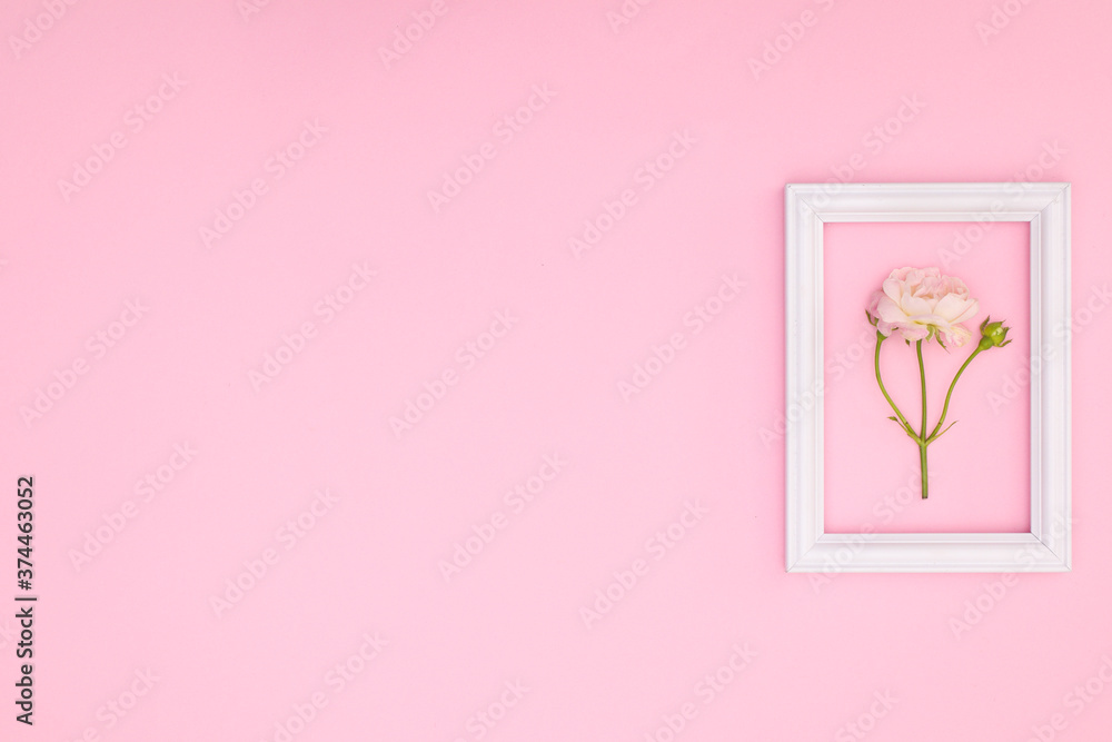 Decorative wooden photo frame on pink background Decorative wooden photo frame on pink background