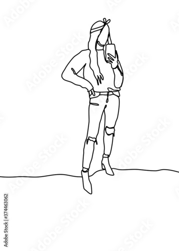 Drawings one line, young modeling poses