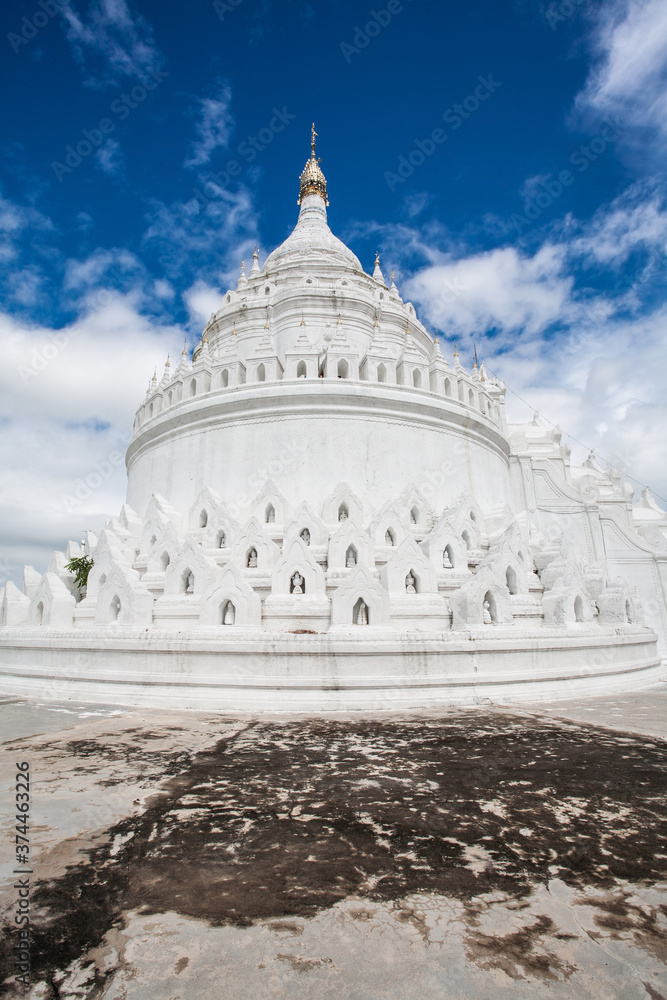 Hsinbyume Pagoda, also known as Myatheindan Pagoda, is a large white pagoda on the northern side of Mingun, Myanmar