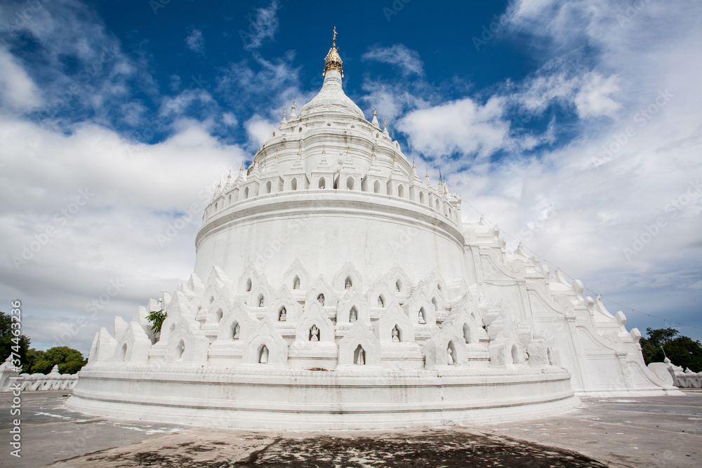 Hsinbyume Pagoda, also known as Myatheindan Pagoda, is a large white pagoda on the northern side of Mingun, Myanmar