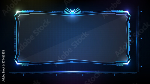 Abstract futuristic background. Blue glowing technology sci fi frame hud ui