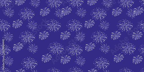 Vector Seamless Pattern, Firework explosions on dark blue sky, holidays illustration, celebration concept.