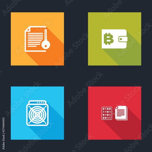 Set Smart contract, Cryptocurrency wallet, ASIC Miner and icon. Vector.