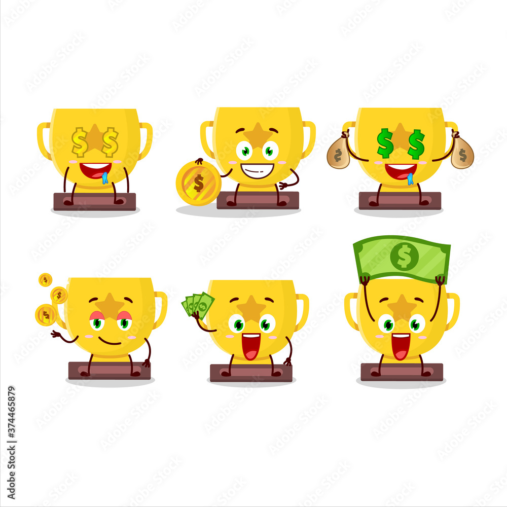 Gold trophy cartoon character with cute emoticon bring money Gold trophy cartoon character with cute emoticon bring money