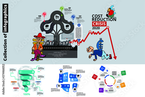 Abstract infographics template with cartoon character. Vector illustration